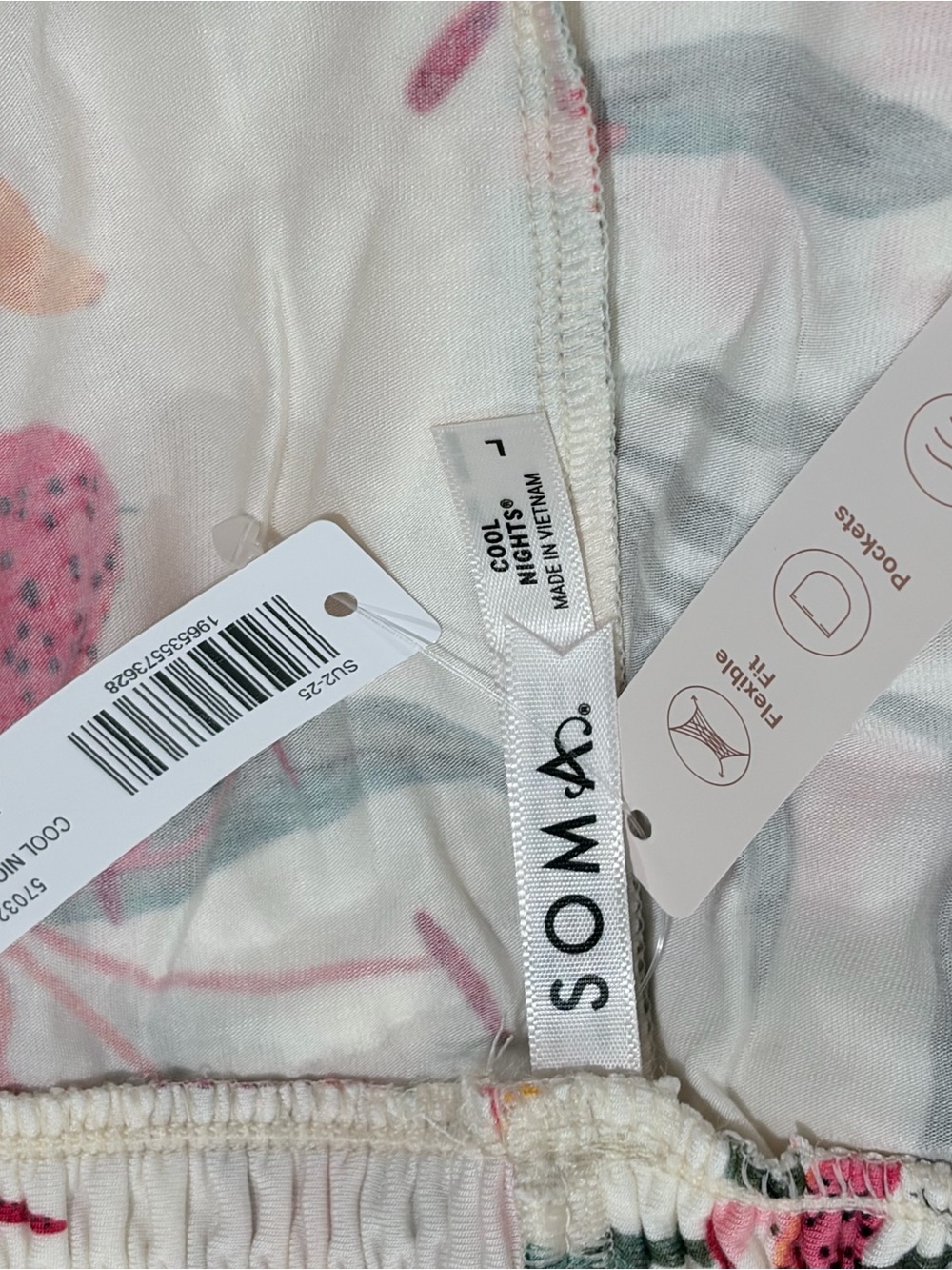NWT. Soma Cream Pajama Set with Pink & Orange Floral Print - Picture 7 of 7